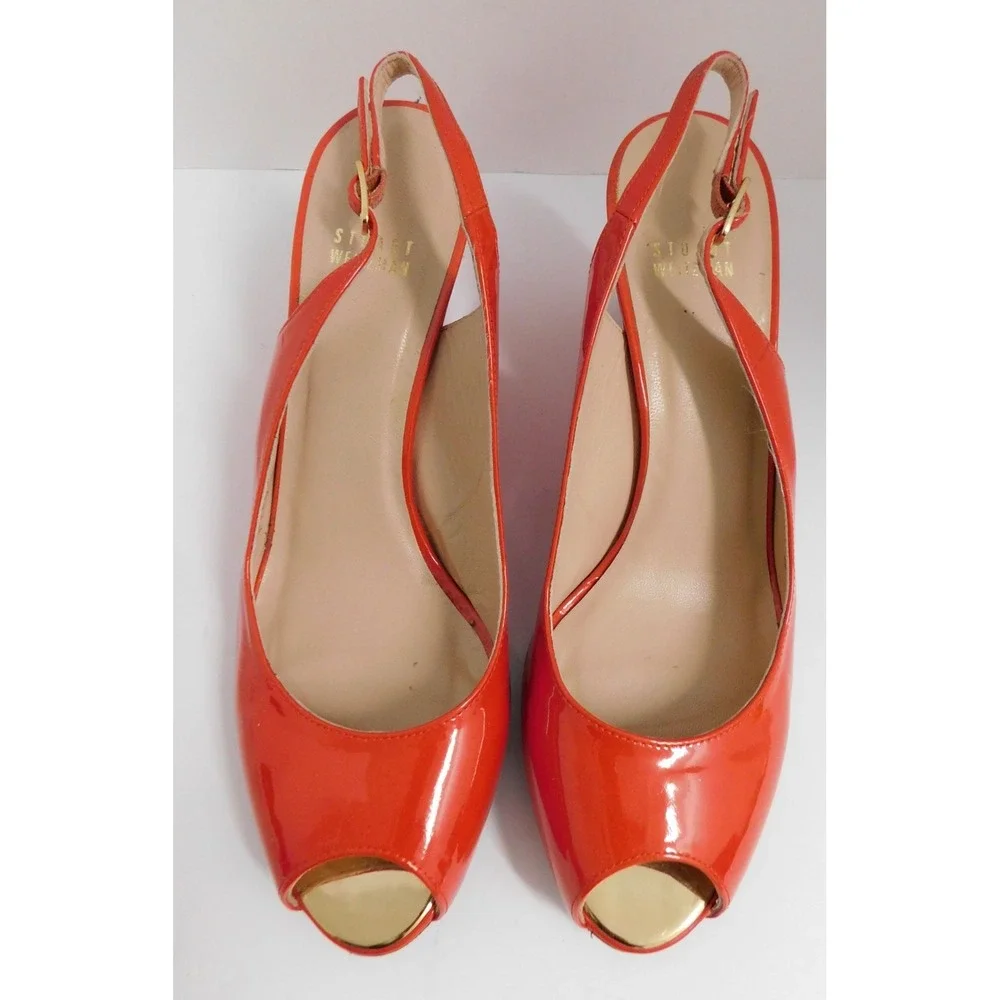Stuart‎ Weitzman Ora Red Patent Leather Wedge Sandals Size 10 M - Picture 3 of 6